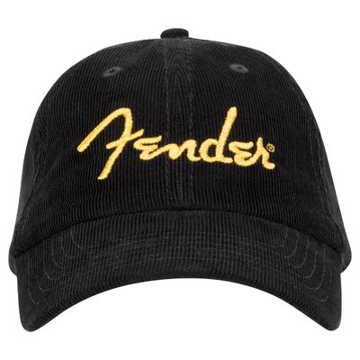 Fender Gold Spaghetti Logo Corduroy Baseball Hat - Black