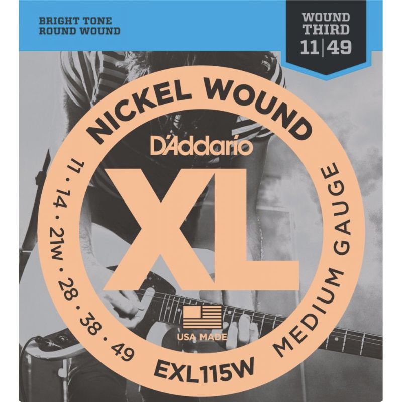 D&#39;Addario EXL115W Nickel Round Wound Electric Guitar Strings 11-49 - Wound G