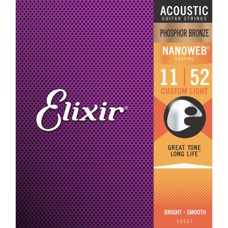 Elixir 16027 Custom Light Acoustic Strings Phospher Bronze Nanoweb .011-.052