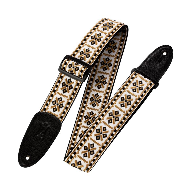 Levy&#39;s M8HT 2&quot; Jacquard Weave &#39;60s Hootenanny Guitar Strap - Gold and White Diamond