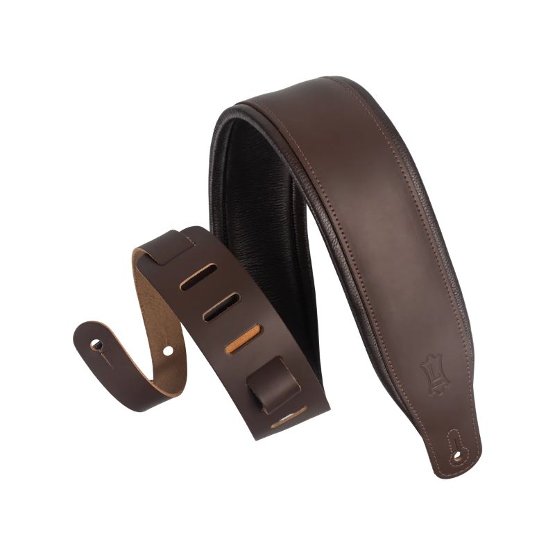 Levy&#39;s Amped Leather Series Guitar Strap - Dark Brown