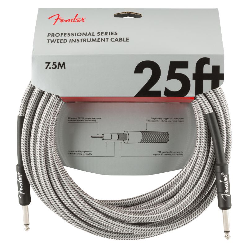 Fender 25&#39; Professional Series Straight to Straight Instrument Cable - White Tweed