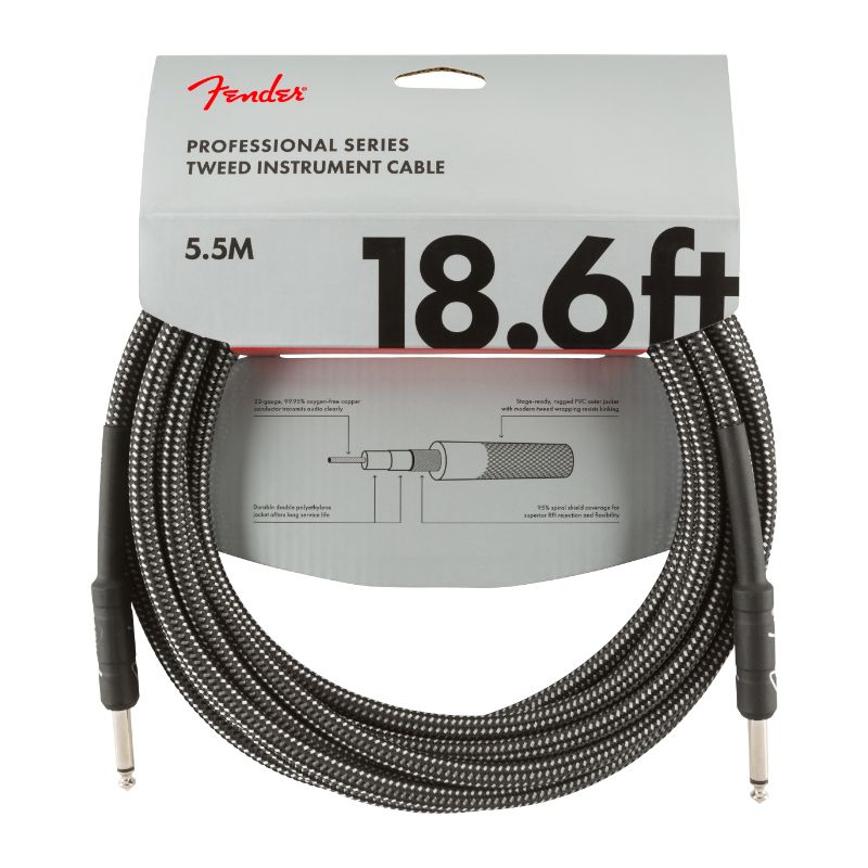 Fender Professional Series Straight to Straight Instrument Cable - 18.6&#39; Gray Tweed