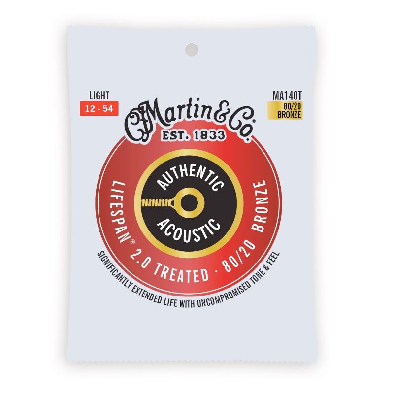 Martin MA140T Authentic Acoustic Lifespan 2.0 Treated 80/20 Bronze Guitar Strings - .012-.054 Light