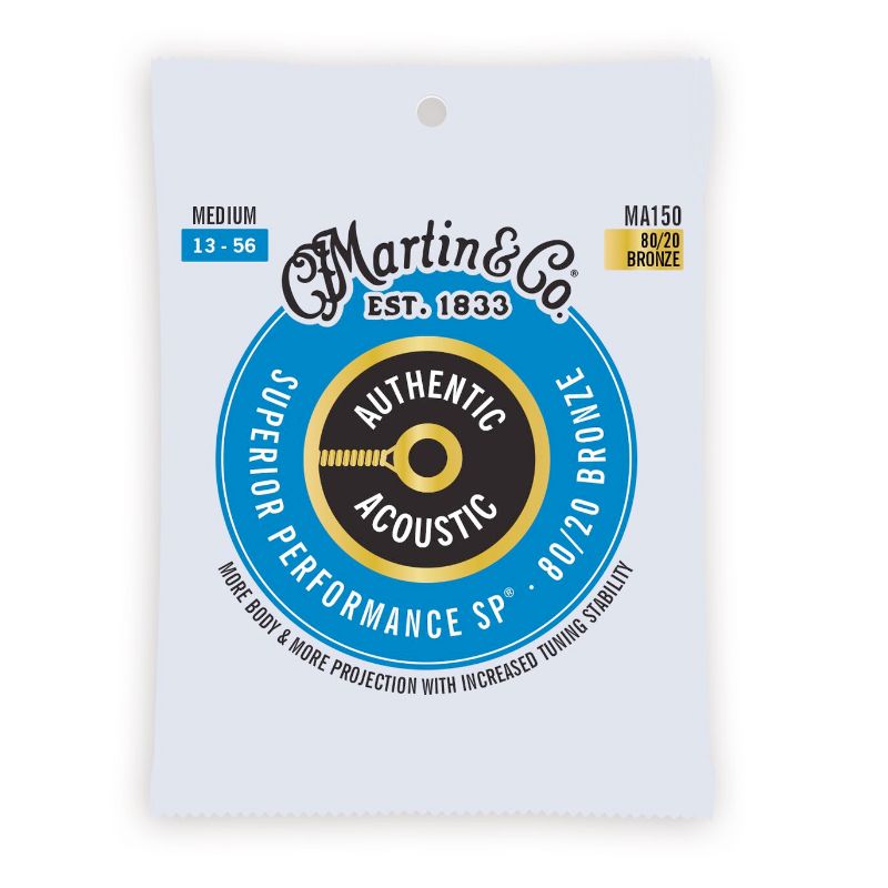Martin MA150 Authentic Acoustic Superior Performance 80/20 Bronze Guitar Strings - .013-.056 Medium
