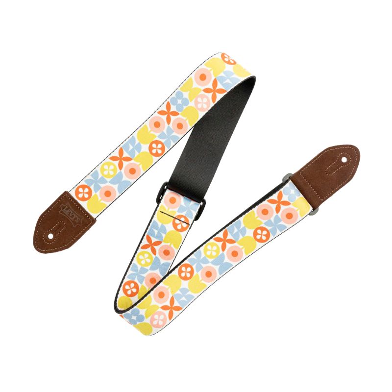 Levy&#39;s Mid Century Modern Series Guitar Strap - Pink, Green, and Red Retro Flower