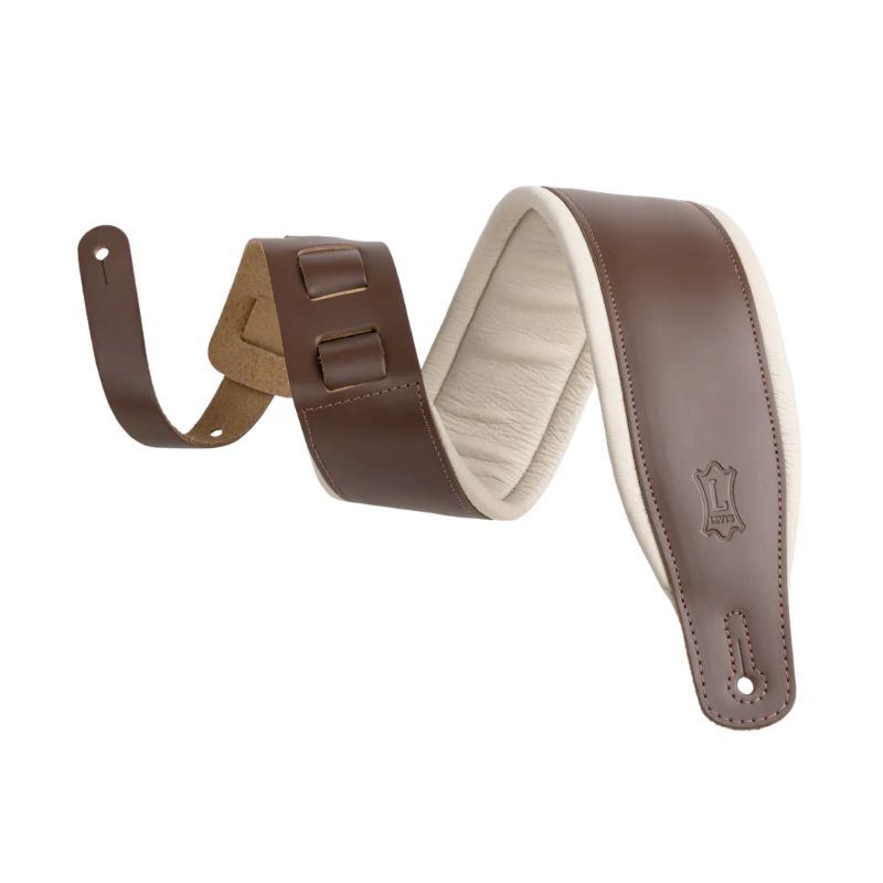 Levy&#39;s Amped Leather Series Guitar Strap - Brown and Cream
