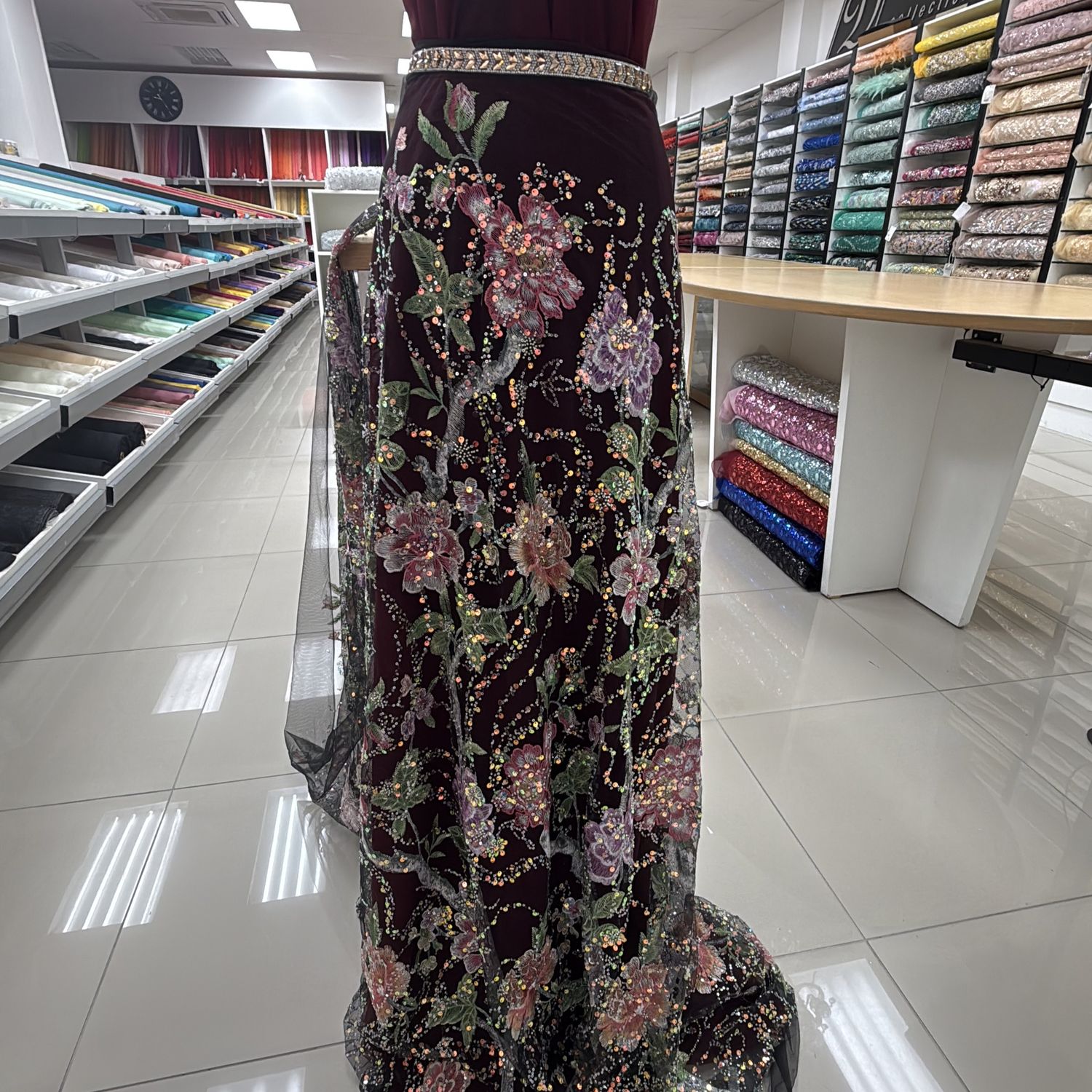 Tulle [ 25009 ] Tulle Emb Beaded-GZ-39587-137-Black Pink Green-01 per Meter