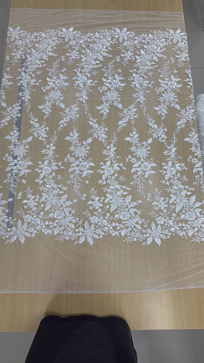 [ 25265 ] Tulle Emb Beaded-137-01-Off White per Meter