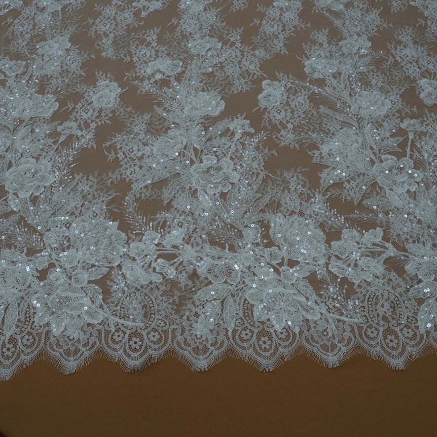 Wedding Dress Fabric [ 23467 ] LACEB-Lace Chantilly Emb Beaded-132-Ivory-02 per Meter