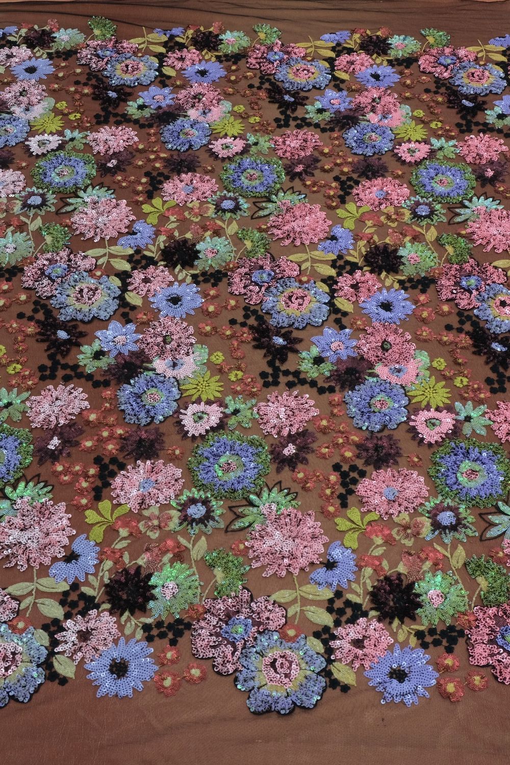 Sequins Dress Fabric [ 25090 ] Tulle Emb Seq-KQ-DSN#2-137-Black-01 per Meter