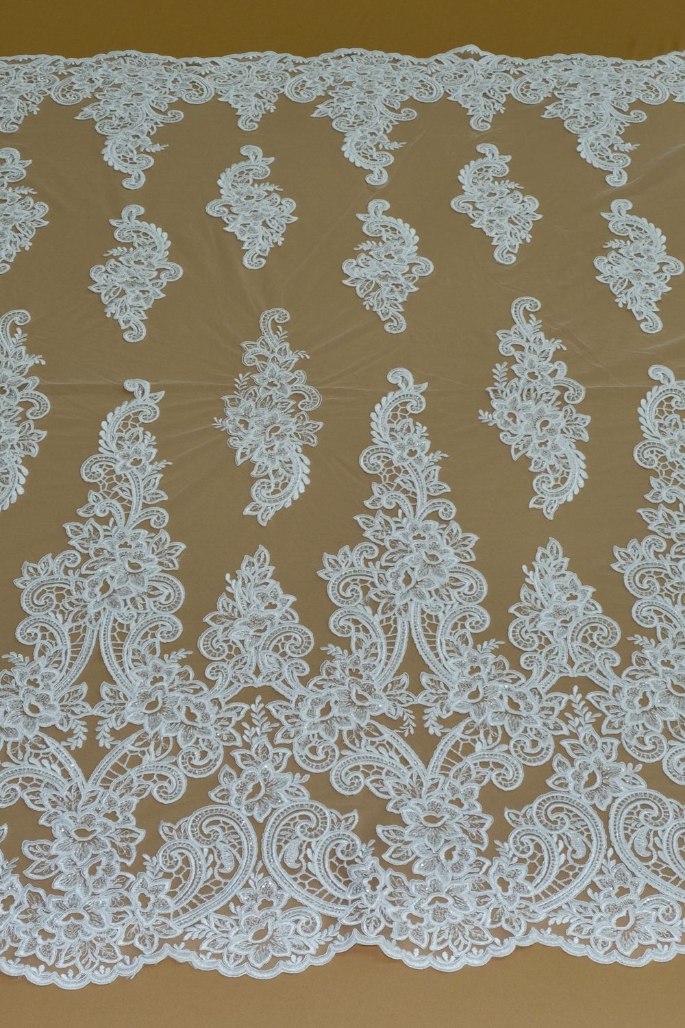 Bridal Fabric Tulle Embroidered Beaded Corded/137cm/5g/White per Meter