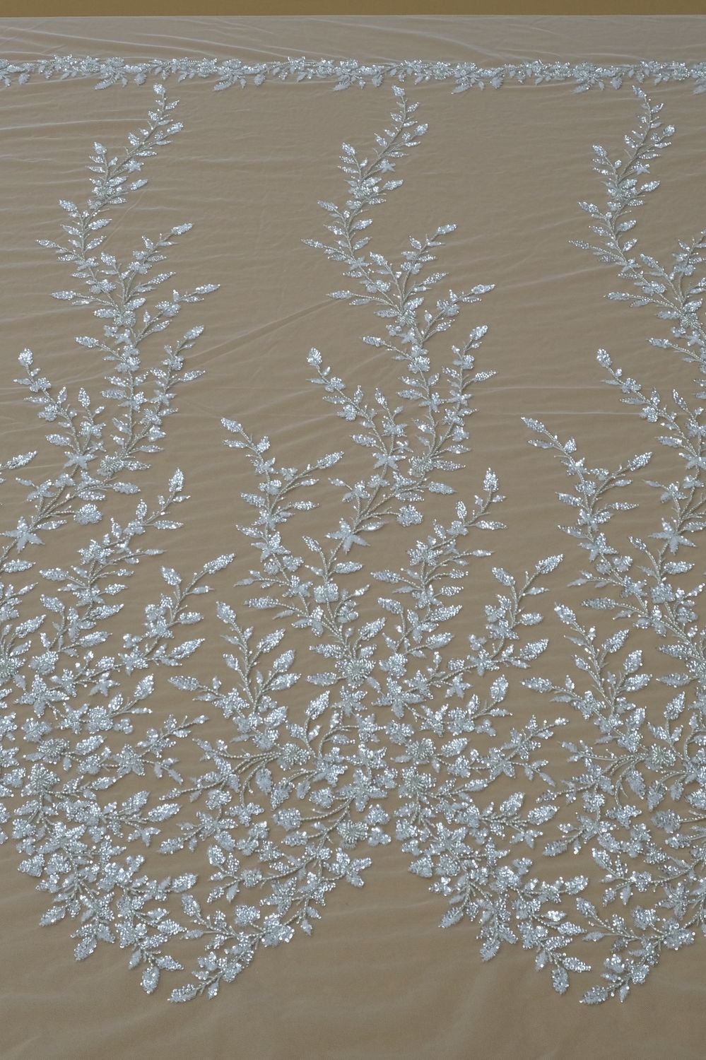 Wedding Dress Fabric [ 25248 ] Tulle Emb Beaded-137-04-Off White Silver per Meter