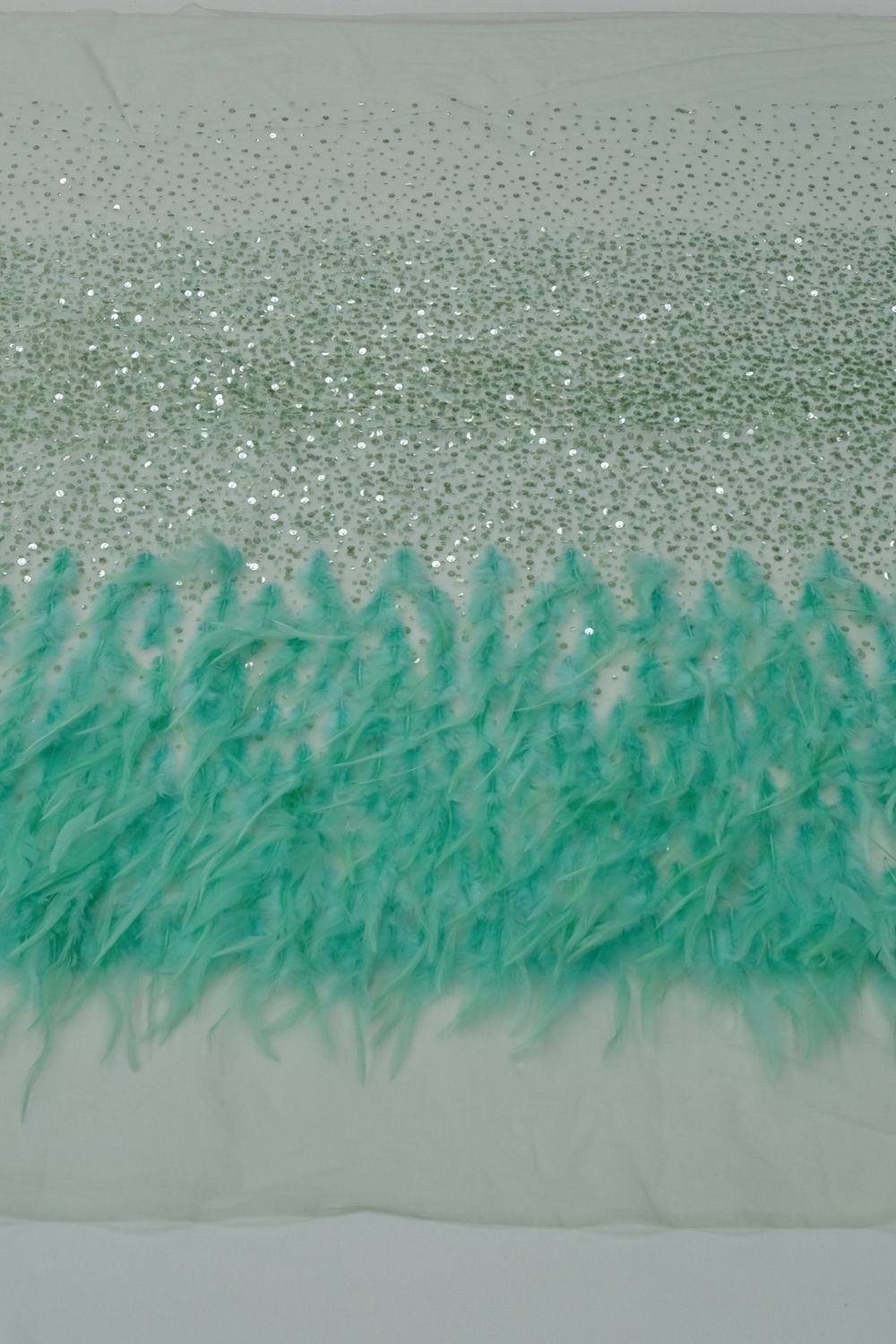 Dress Fabric [ 23409 ] Tulle Emb Beaded Feather-TUEBF-137-MINT-04 per Meter