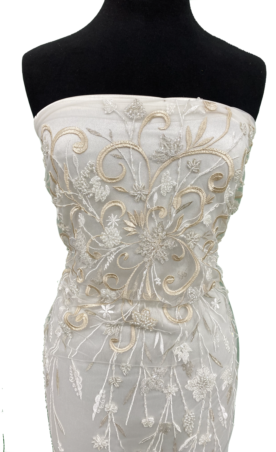 Wedding Dress Fabric [ 16312 ] Tulle Embroidered/137cm/5g/IVORY/SILVER/CHAMP per Meter