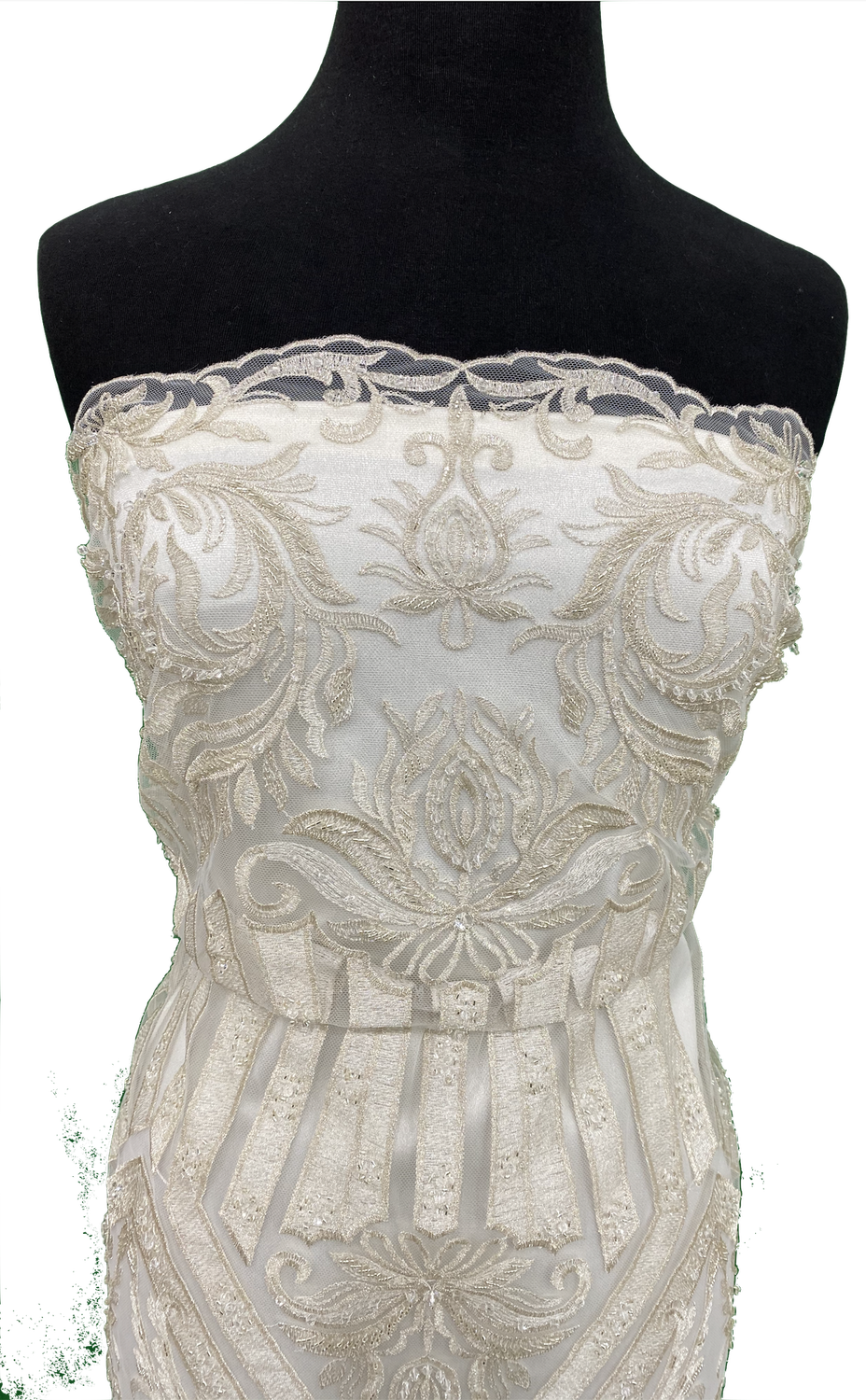 Wedding Dress Fabric [ TEBM-ML-1919-S ] TulleEmbBead137cm-SILVER METALIC per Meter