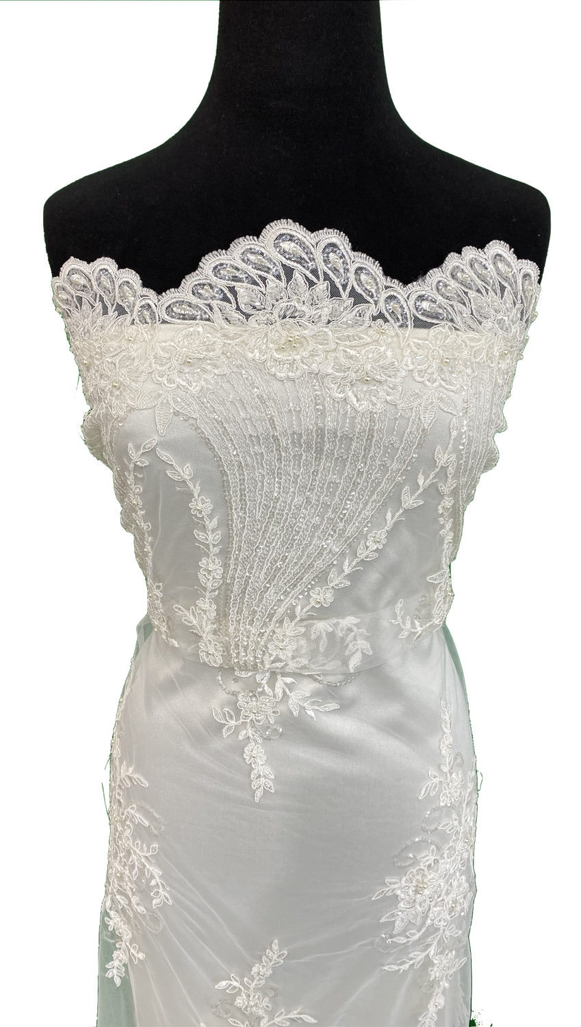 Wedding Dress Fabric [ TEBC-WL-1232-I ] TulleDoubleBorderBeadCord-137cm-IVORY per Meter