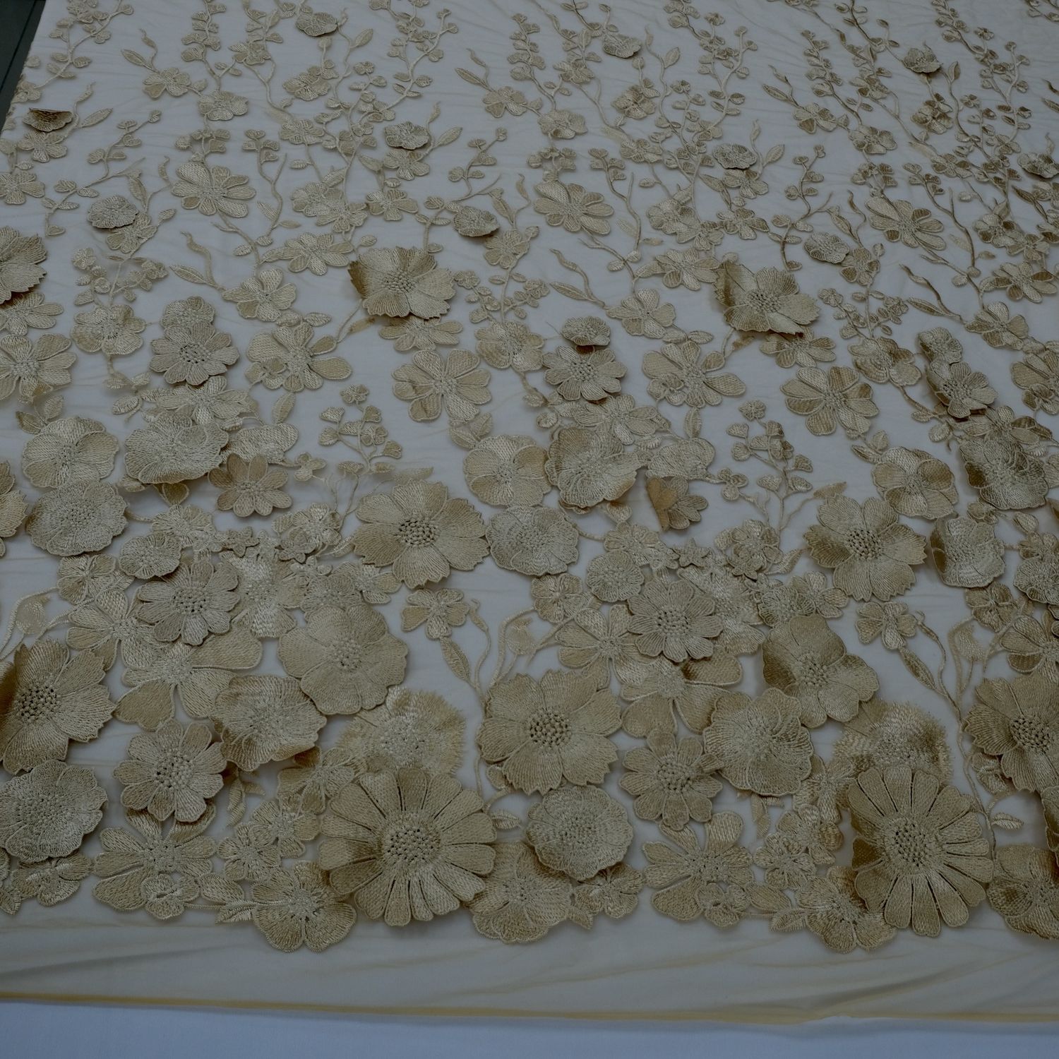 Dress Fabric [ 24761 ] Tulle Emb-36254-137-Champagne-2 per Meter