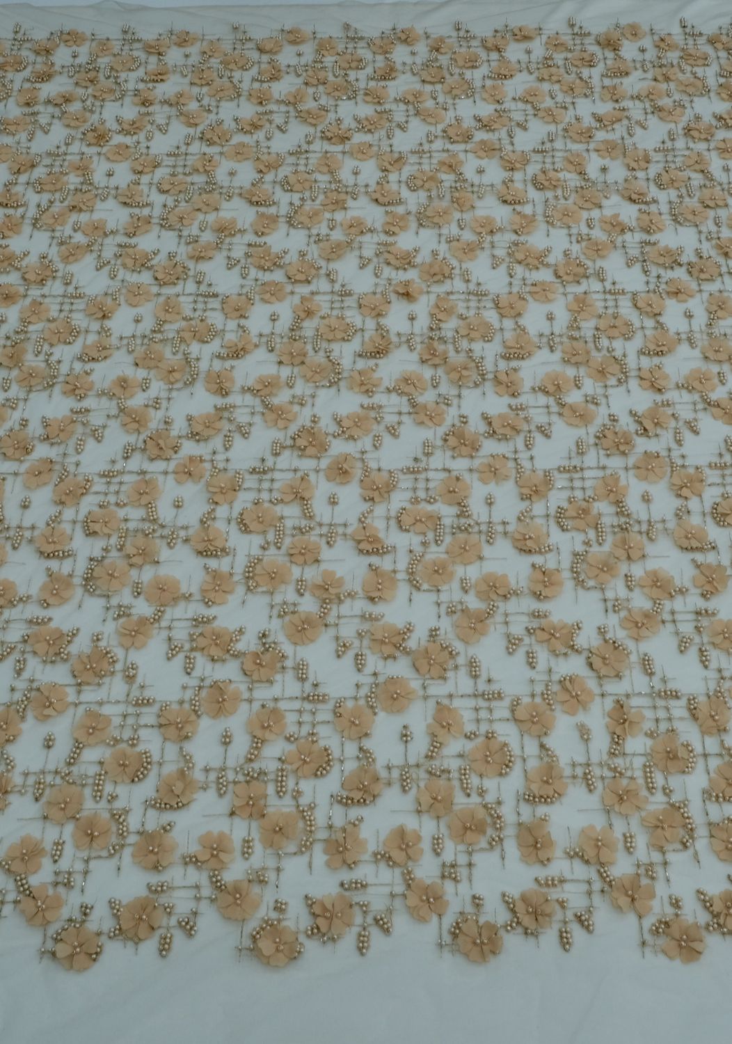 Dress Fabric [ 16665 ] Tulle Embroidered Applique Beaded/137cm/5g/Peach per Meter
