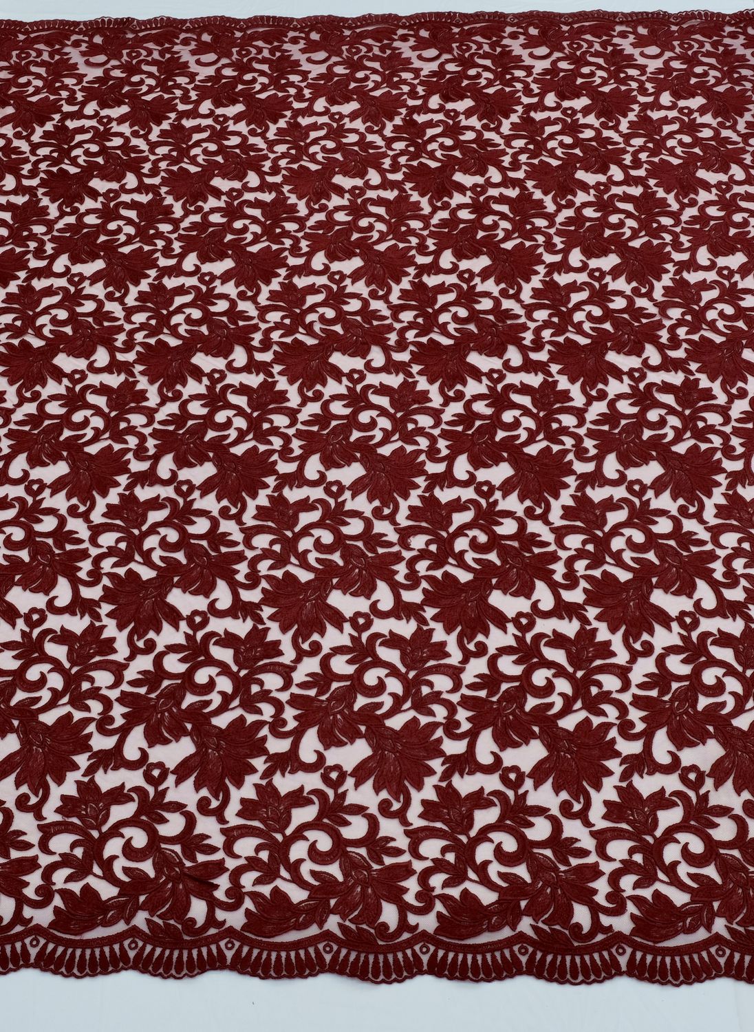 Dress Fabric [ 16341 ] Tulle Embroidered/137cm/5g/WINE per Meter