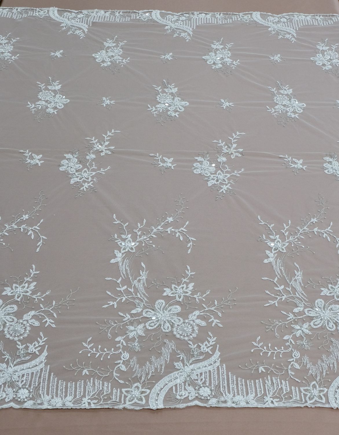 Wedding Dress Fabric [ TEC-ES-7170-IV ] TulleEmbCord-137cm-IVORY per Meter