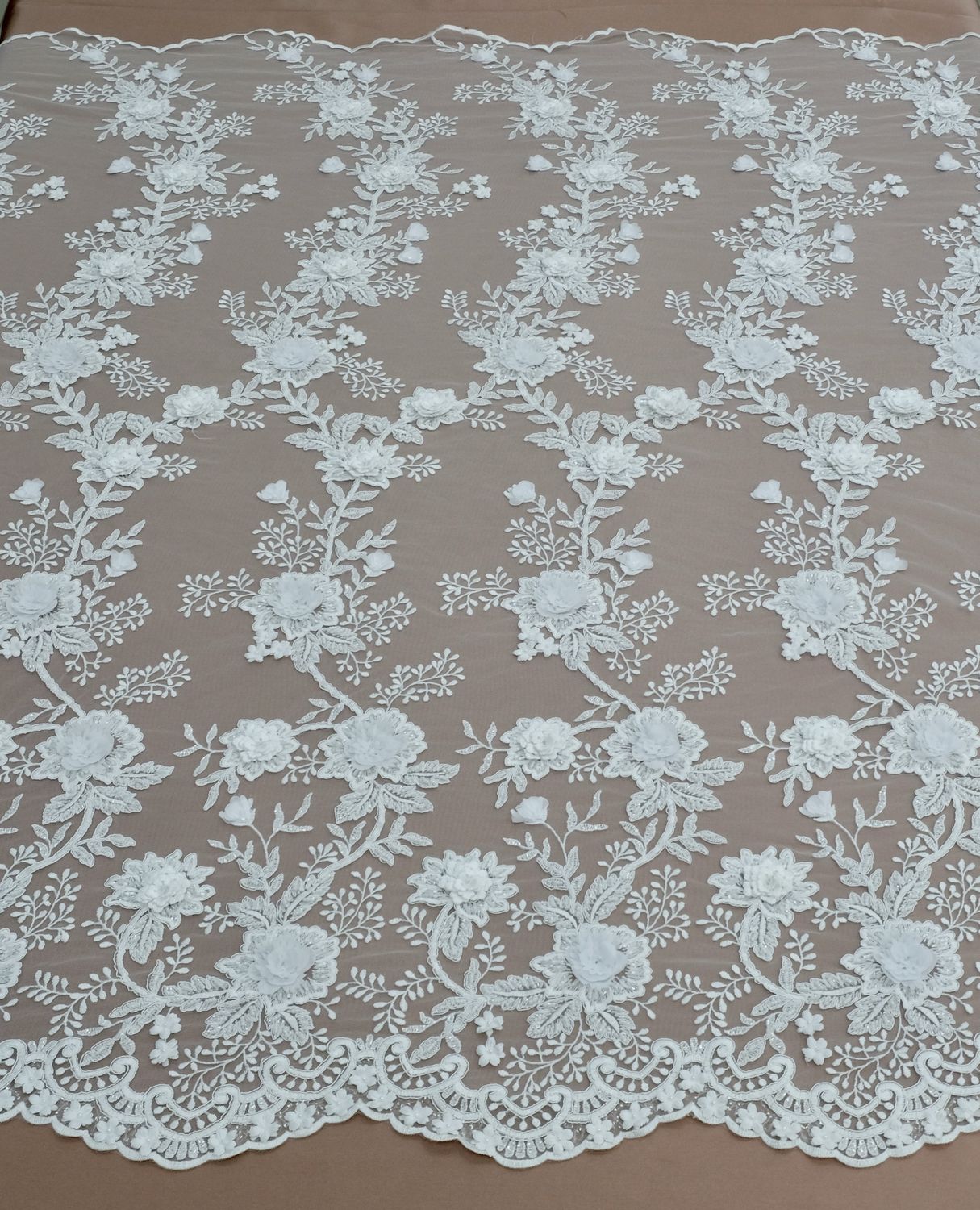 Wedding Dress Fabric [ 19338 ] Tulle Embroidered Applique Beaded Cord/137cm/5g/WH per Meter