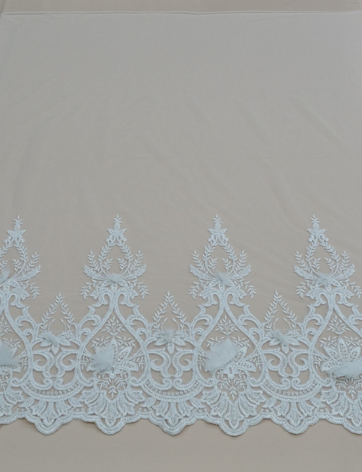 Wedding Dress Fabric [ TEBCA-WL-3590-1 ] TulleEmbBeadCordAppliq137cm-WHITESB per Meter
