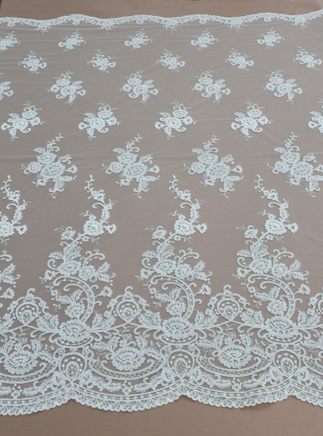 Wedding Dress Fabric [ 23597 ] Tulle Emb bead Cord 137cm-WHITE per Meter