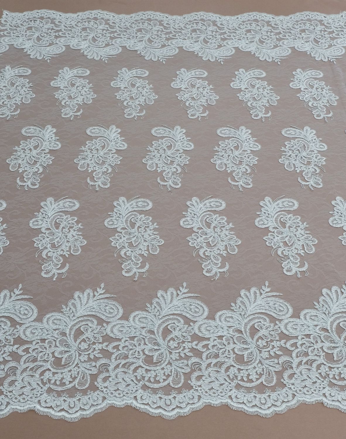 Wedding Dress Fabric [ TEC-SH-63018-1 ] TulleEmbSilverCord137cm-WHITE per Meter