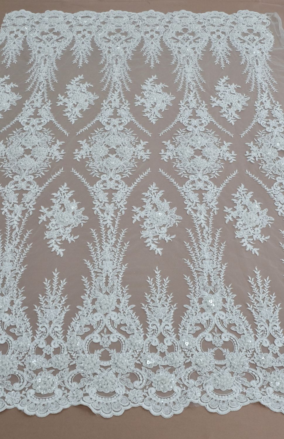 Wedding Dress Fabric [ TEBC-WL-3479-W ] TulleEmbeadCord-137cm-WHITE per Meter