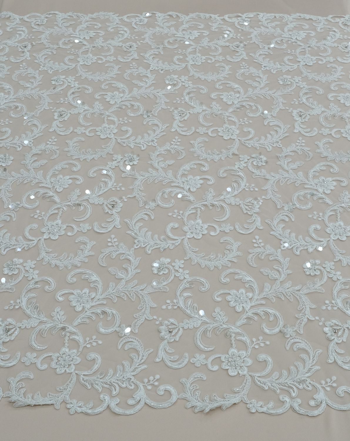 Wedding Dress Fabric [ TEBC-WT-31107 ] Tulle EmbBeadCord-137-OFF WHITE per Meter