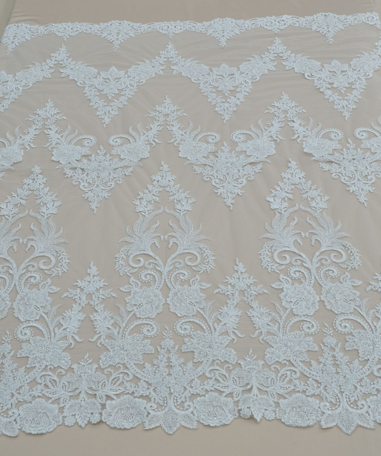 Wedding Dress Fabric [ 16313 ] Tulle Embroidered Beaded Corded/137cm/5g/WHITE per Meter