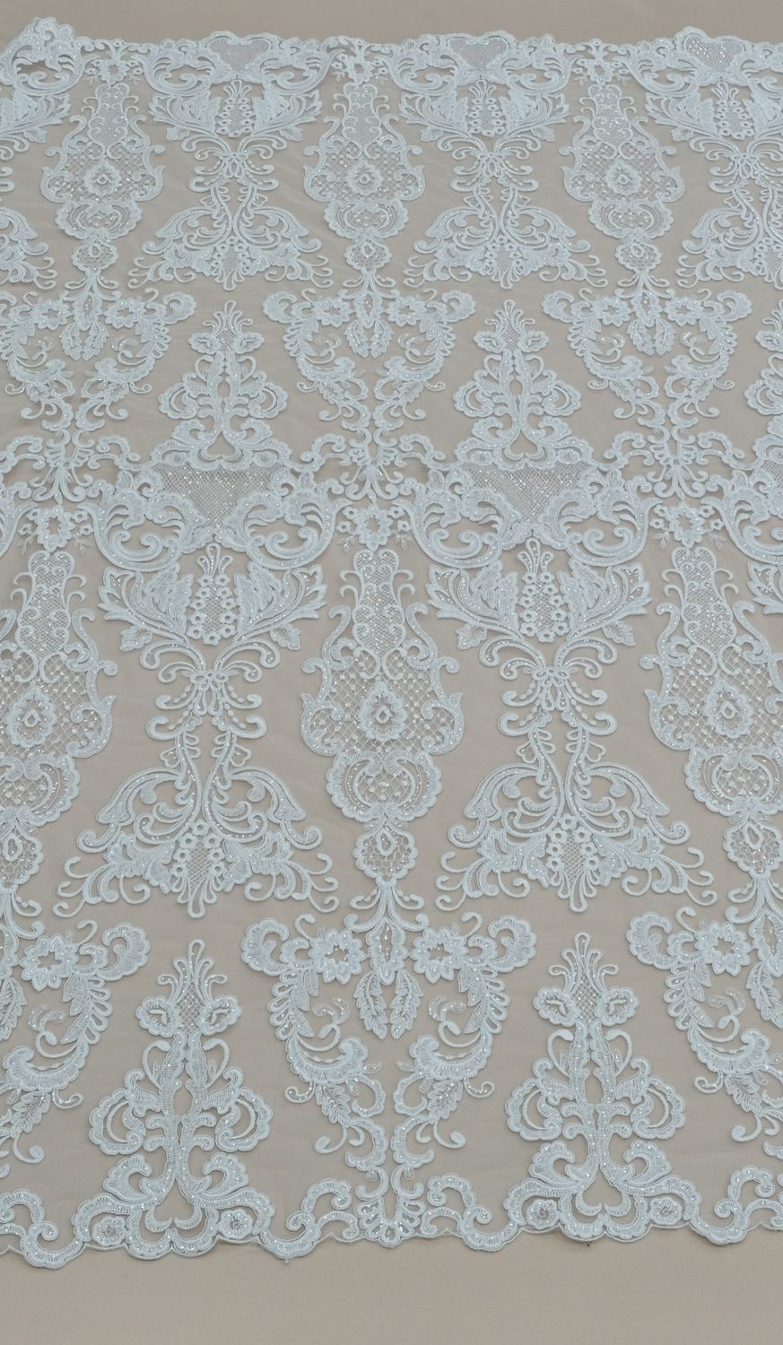 Wedding Dress Fabric [ 21867 ] Tulle Embroidered Beaded Corded/137/5g/WHITE per Meter