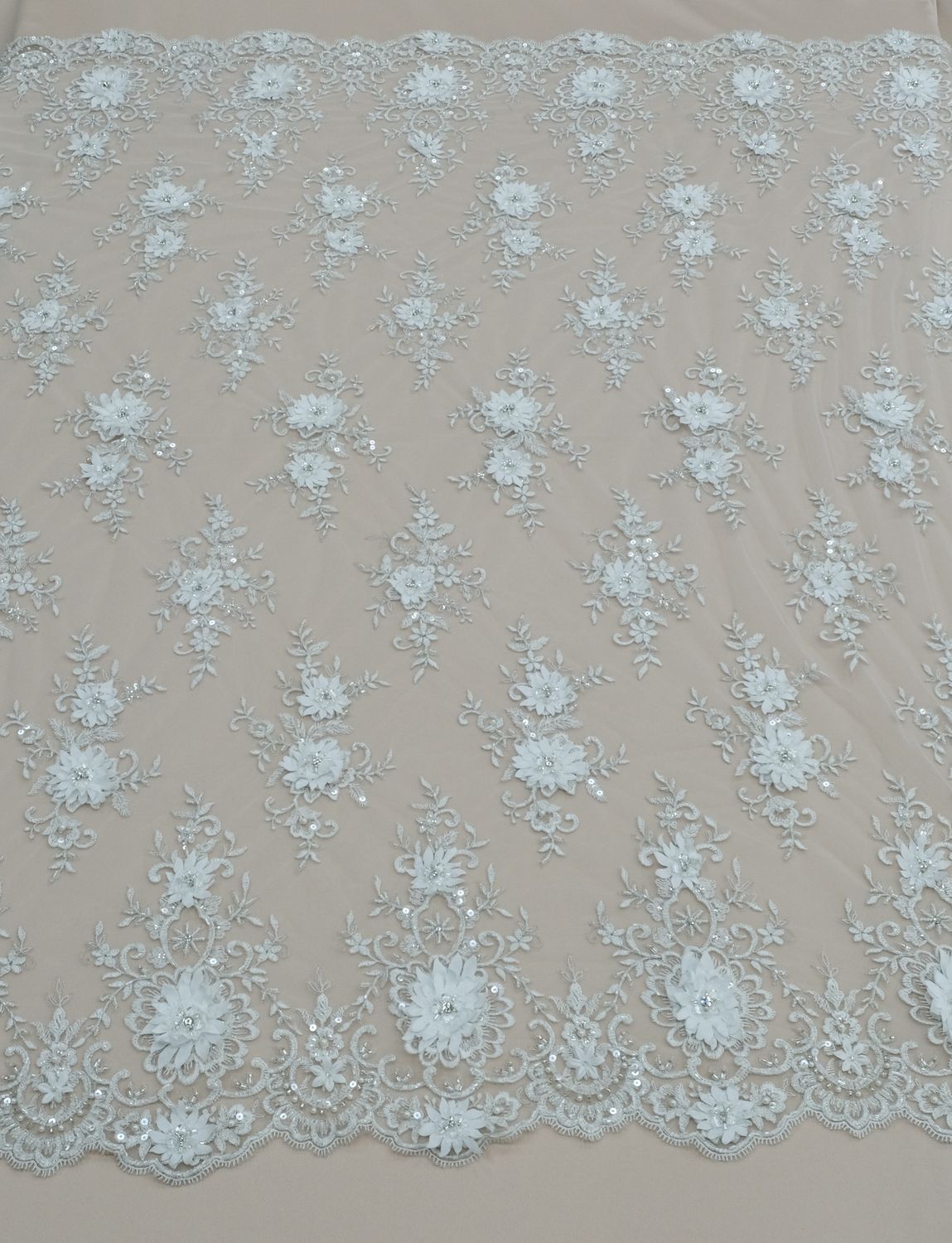 Wedding Dress Fabric [ TEBA-WT-33524-I ] Tulle EmbBeadApplique 137cm-Ivory per Meter