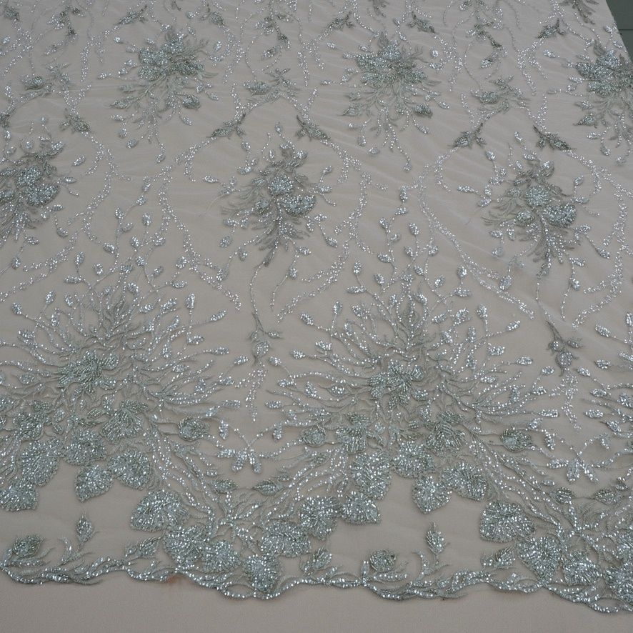 Wedding Dress Fabric [ 24030 ] Tulle Emb Beaded Metalic-Z126026-BS-135-04-SILVER per Meter