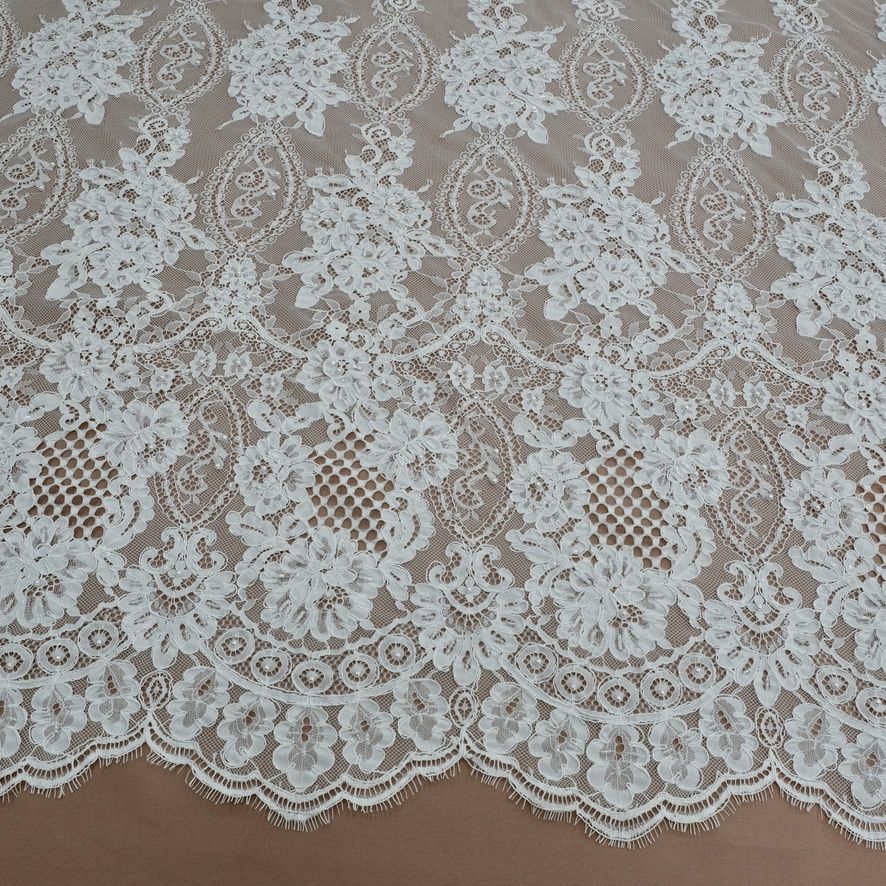 Wedding Dress Fabric Lace Chantilly Corded Beaded/137cm/WHITE per Meter