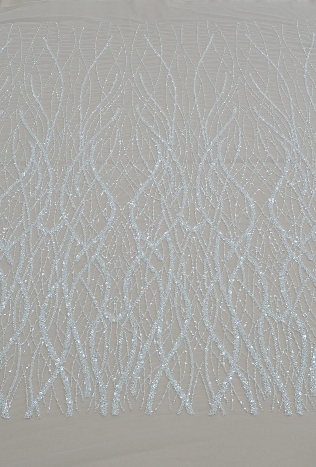 Wedding Dress Fabric [ 25272 ] Tulle Emb Beaded-137-01-White per Meter