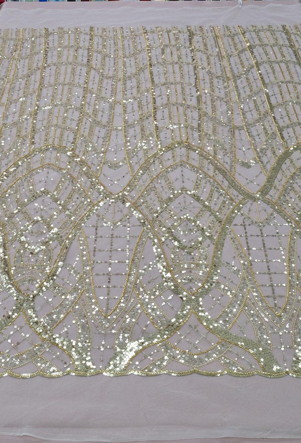 Dress Fabric [ 24363 ] TulleEmbBead-36285-137-03-Gold per Meter
