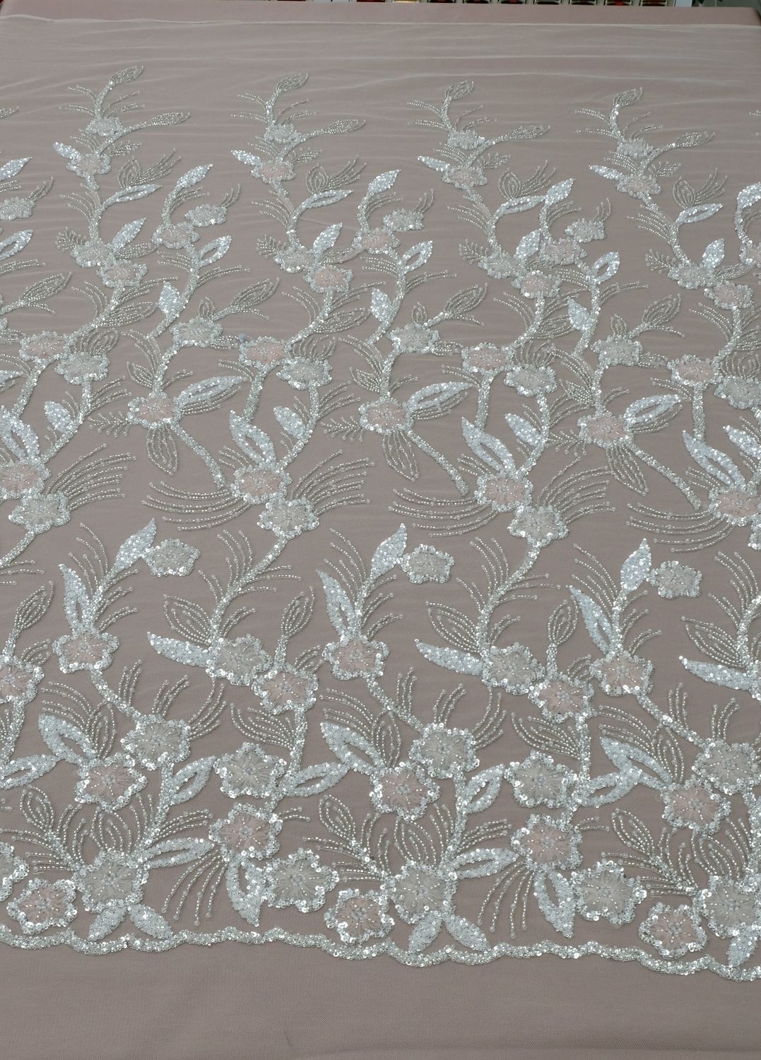 Wedding Dress Fabric [ 25029 ] Tulle Emb Beaded Appl-GZ-39606-137-Salmon-02 per Meter