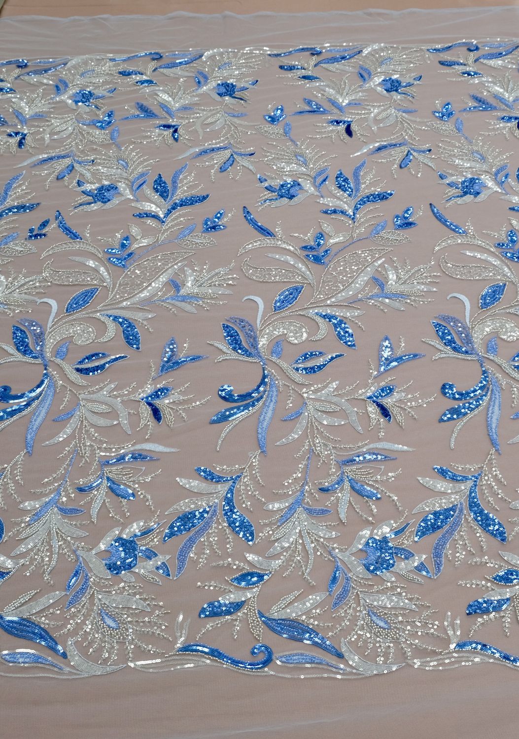 Dress Fabric [ 24808 ] Tulle Emb Bead-37819-137-SkySilver-3 per Meter