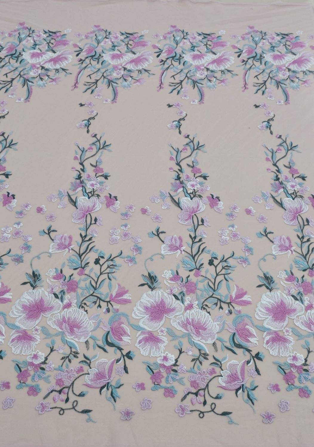 Dress Fabric [ 16550 ] Tulle Embroidered/137cm/5g/L Pink/Ivory per Meter