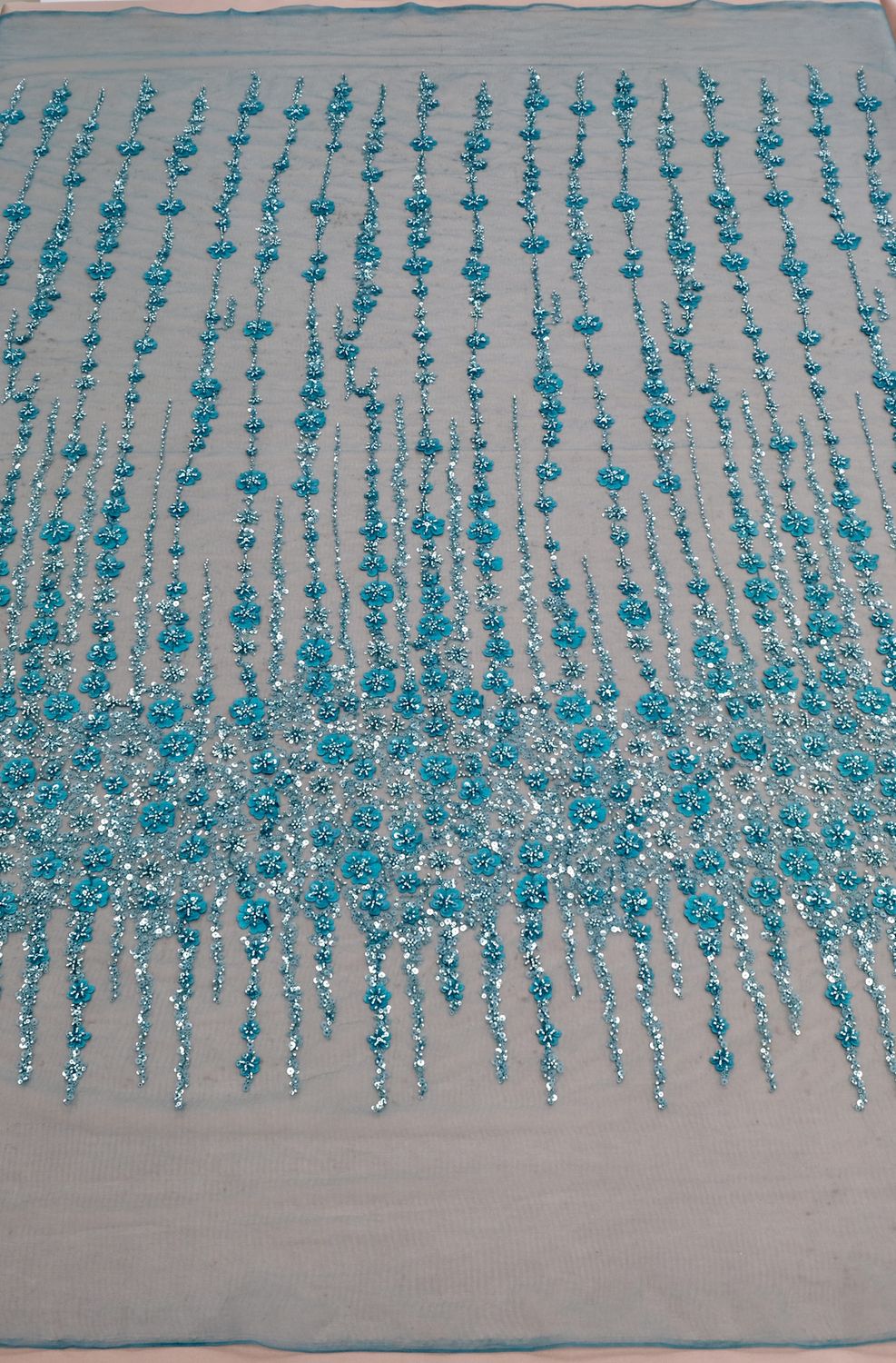 Dress Fabric [ 25006 ] Tulle Emb Beaded Applique-GZ-39575-137-Teal-03 per Meter