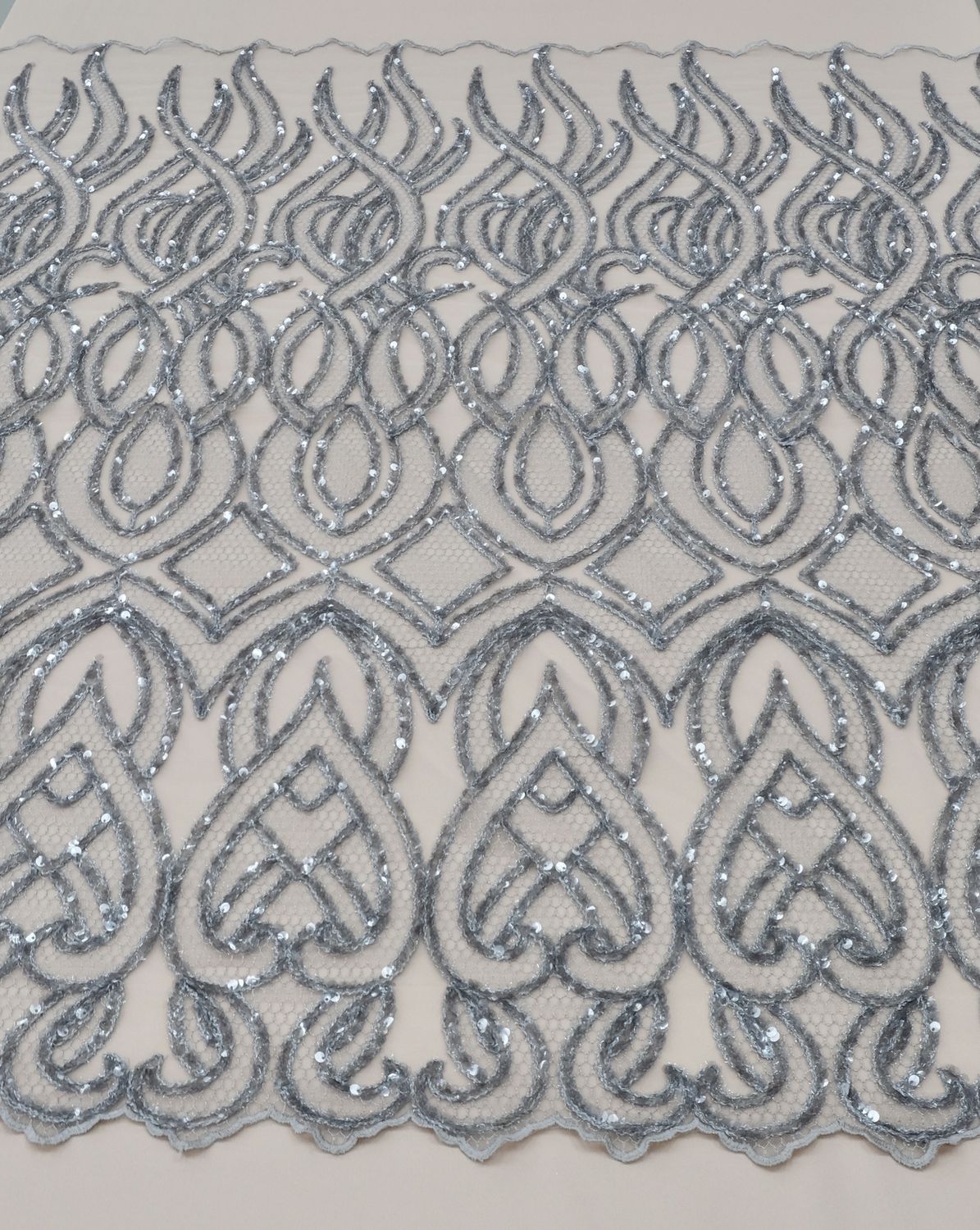 Sequins Dress Fabric [ 21090 ] Tulle Embroidered Sequin/130/5g/Grey per Meter