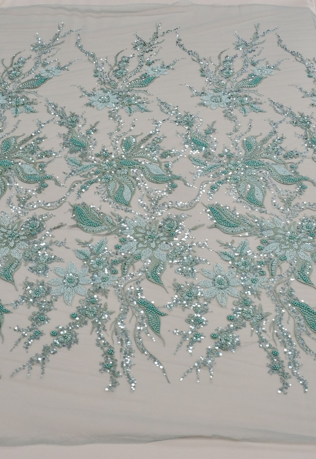 Dress Fabric [ 24745 ] Tulle Emb Bead-37841-137-Mint per Meter
