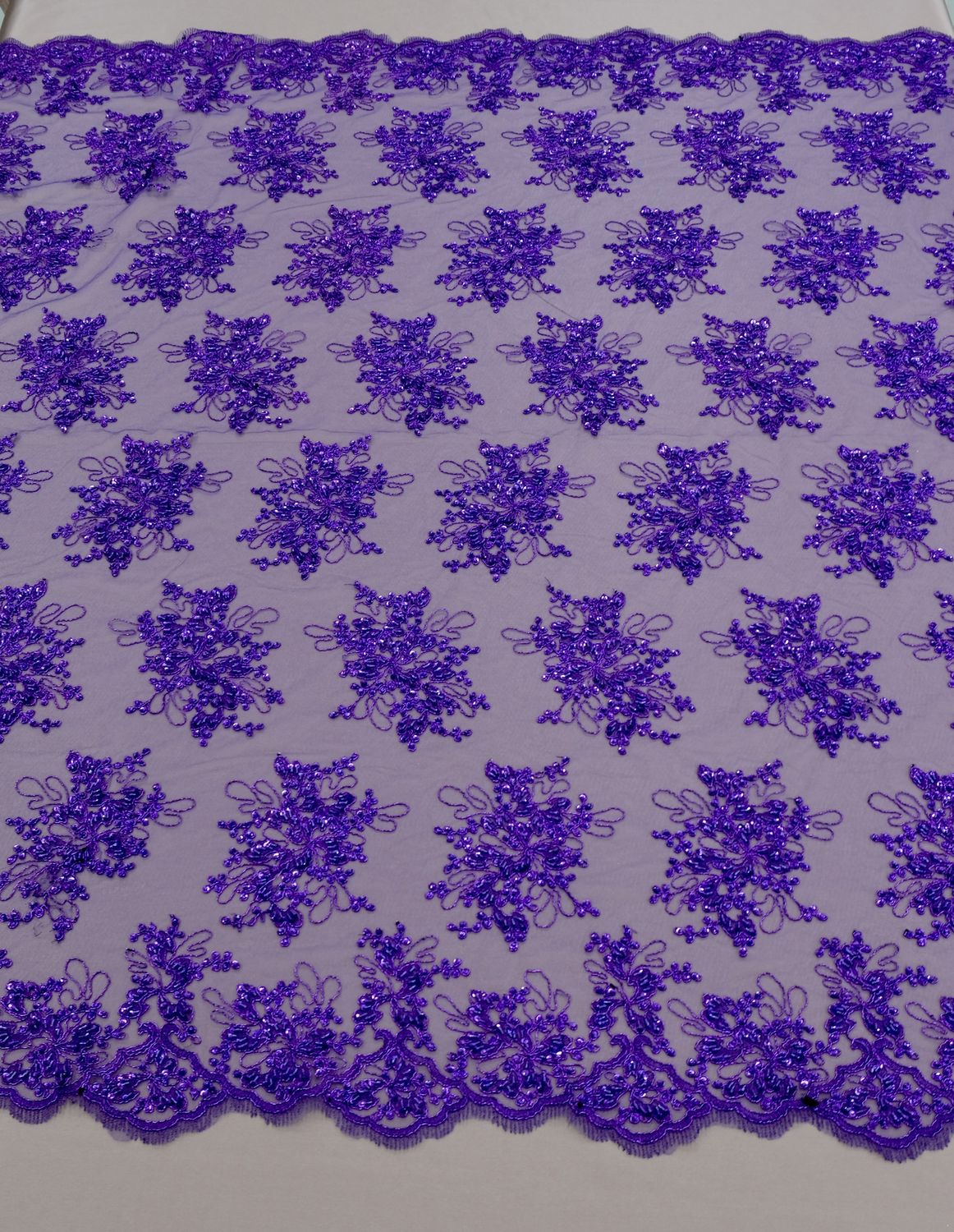 Dress Fabric [ TEBC-BZ-8917 ] Tulle Emb Bead137cm-GRAPE per Meter
