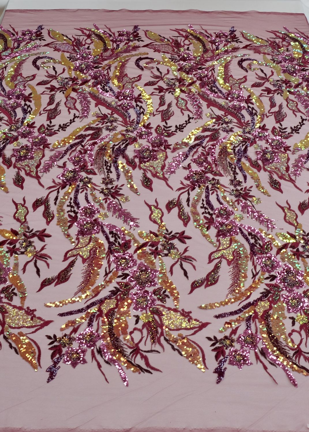 Dress Fabric [ 23328 ] Tulle Emb Beaded-TUEB-137-MAROON-02 per Meter