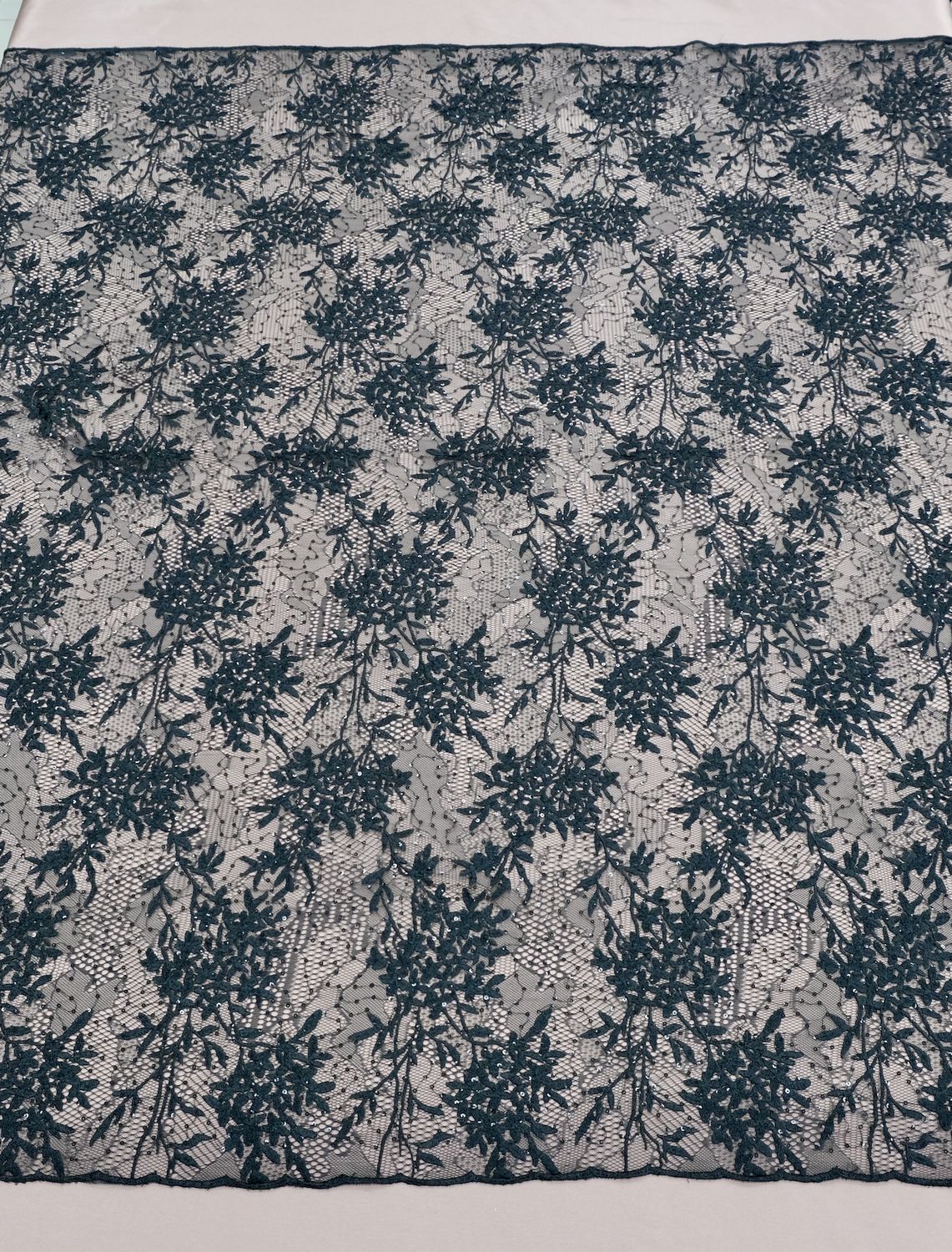 Dress Fabric [ 24859 ] Tulle Emb Bead -137-99-Black per Meter