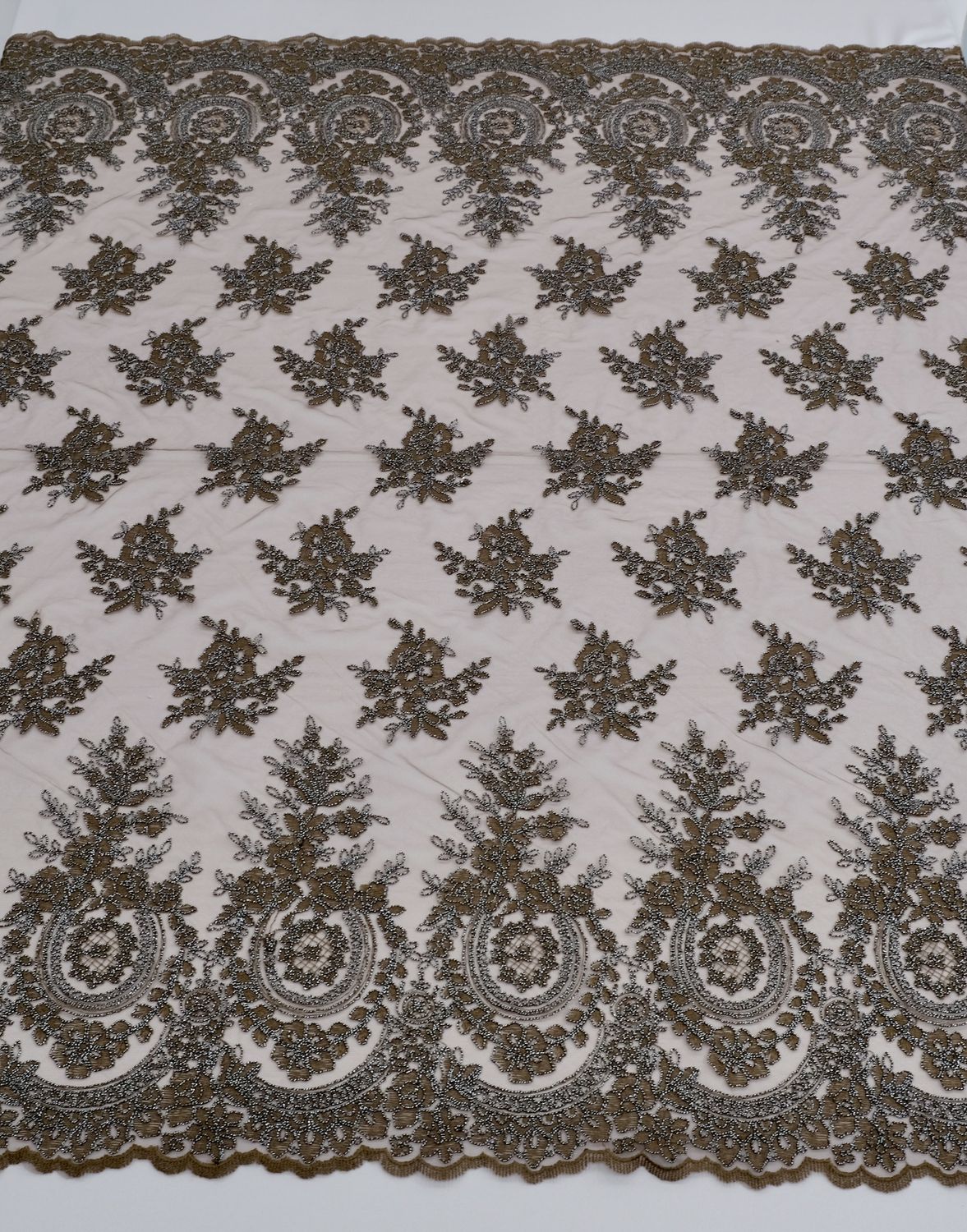 Dress Fabric [ TEC-SH-63345-3 ] TulleEmbCord137cm-BROWN per Meter