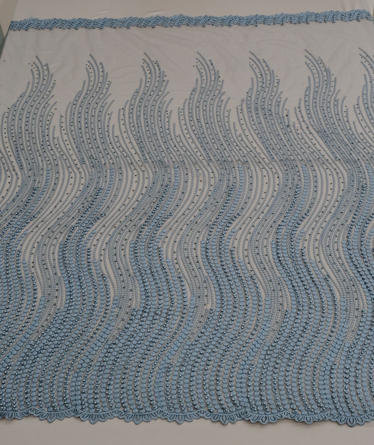 Dress Fabric [ 21439 ] Tulle Embroidered Beaded/137/5g/GREY per Meter