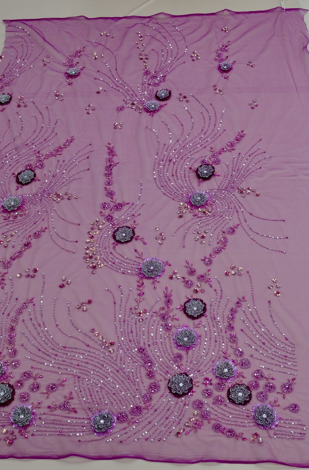 Dress Fabric [ TUEB-TK-11193-1 ] TulleEmbBeaed 145 - ShockingPink per Meter